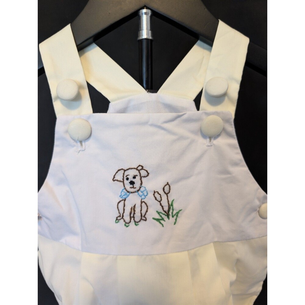 Little Lamb & Co Baby White Cotton Embroidered Puppy Bubble Romper 12M NWT